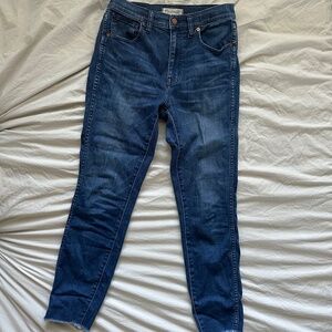 Madewell High Rise Skinny Medium Wash Denim Jeans with raw hem Size 27/4